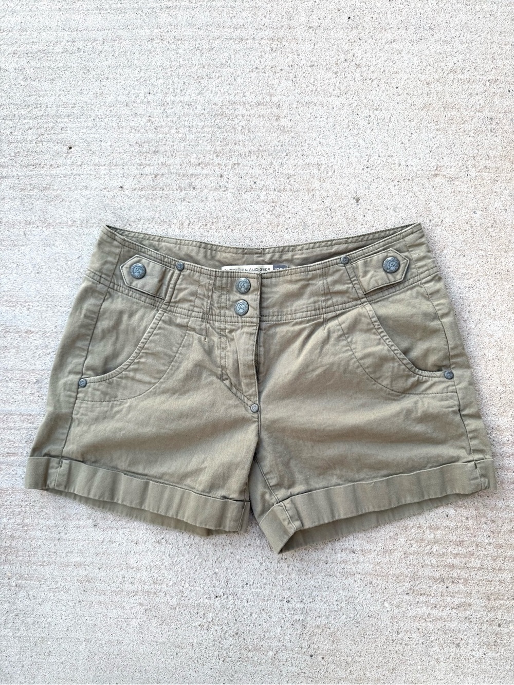 Christian Audigier Olive Cuffed Utility Shorts